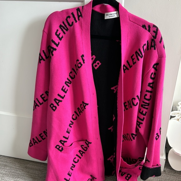 Hot Pink Balenciaga Logo Knit Cardigan - Picture 5 of 5